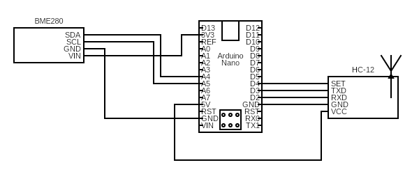 Circuit diagram of a arduinio, BME-280 and HC-12