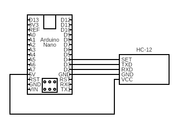 Circuit diagram for connecting the arduino to the HC-12 as described